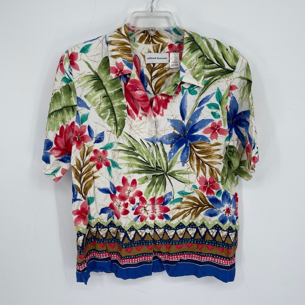 Alfred Dunner Women's Vintage Multicolor Tropical Floral‎ Button Up Top Size 10